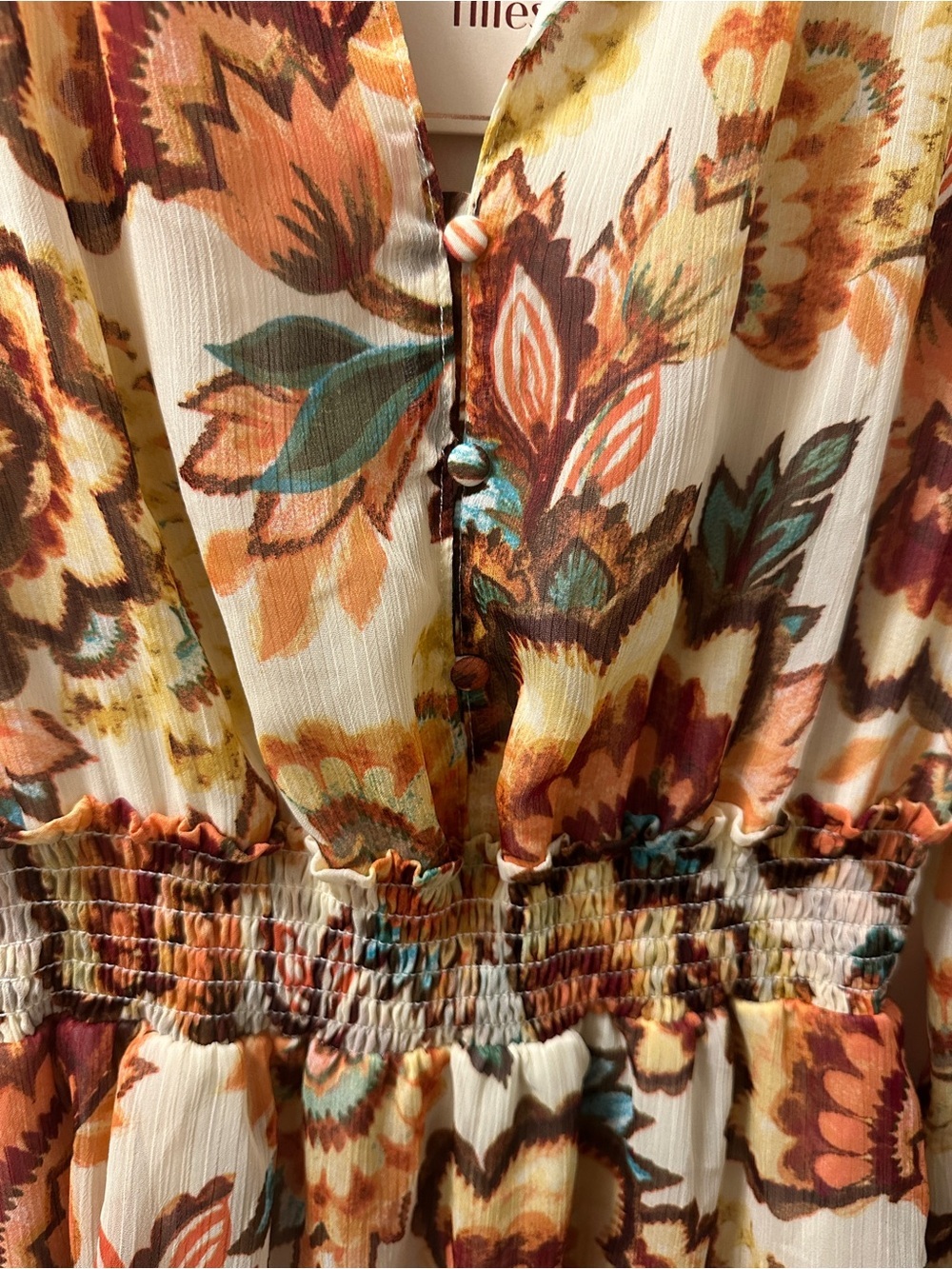 NWT Autres Filles Womens Ivory Floral Smocked Mini Dress X-Small - Picture 5 of 10
